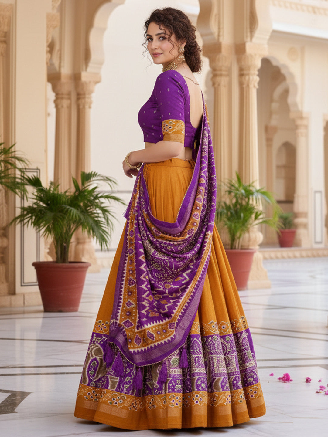 Women's Tusser Silk Printed Lehenga Choli with Dupatta