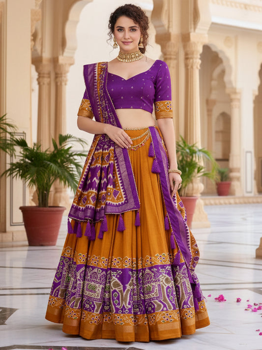 Women's Tusser Silk Printed Lehenga Choli with Dupatta