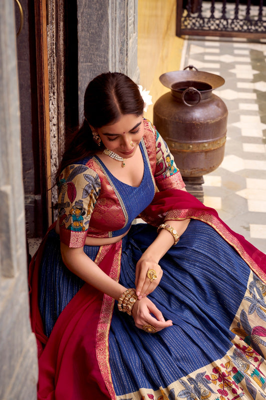 Tusser Silk Foil Work Floral Print Lehenga Choli With Georgette Dupatta