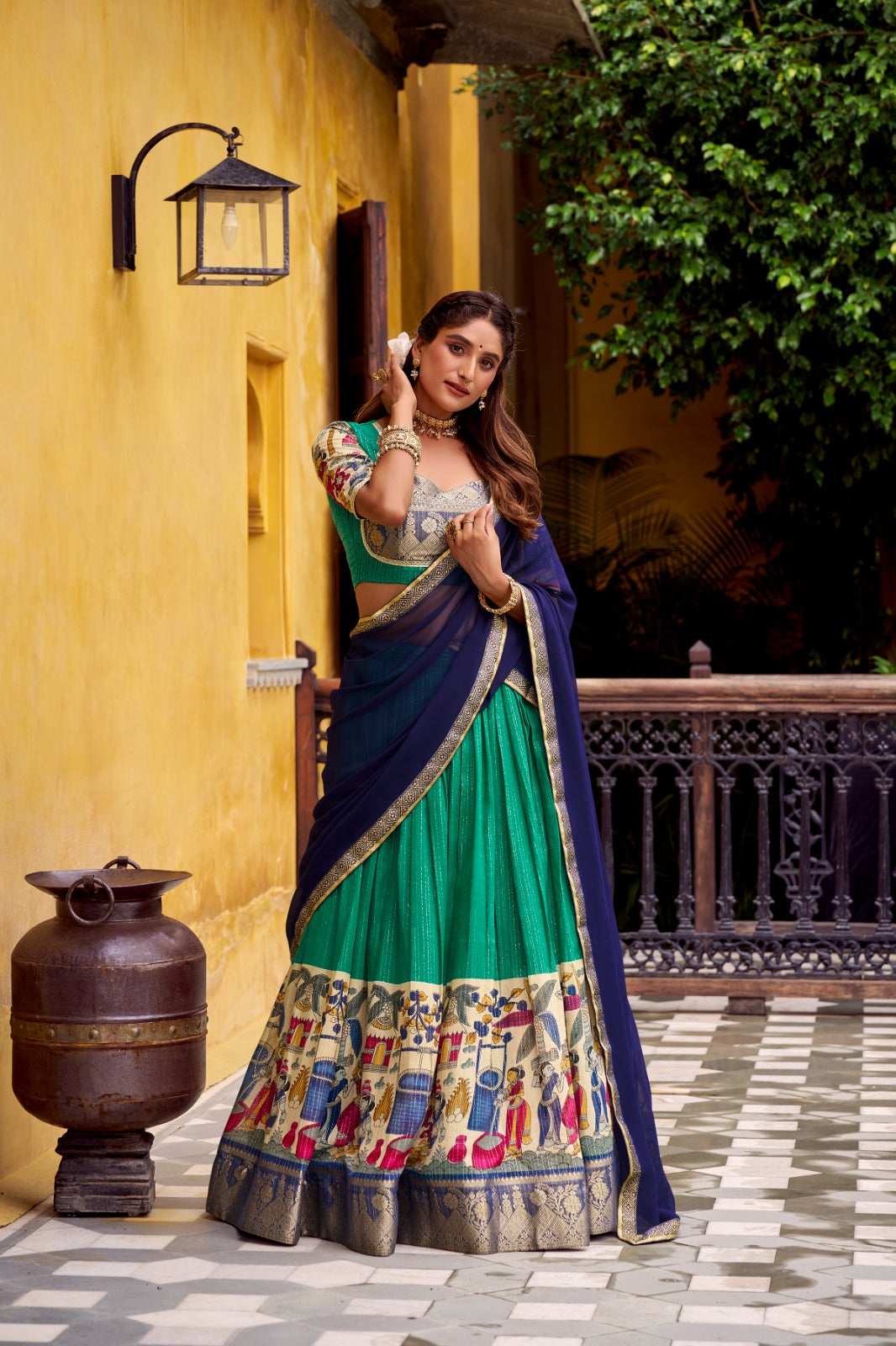 Tusser Silk Foil Work Floral Print Lehenga Choli With Georgette Dupatta