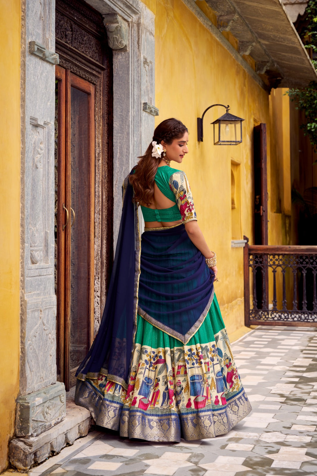 Tusser Silk Foil Work Floral Print Lehenga Choli With Georgette Dupatta