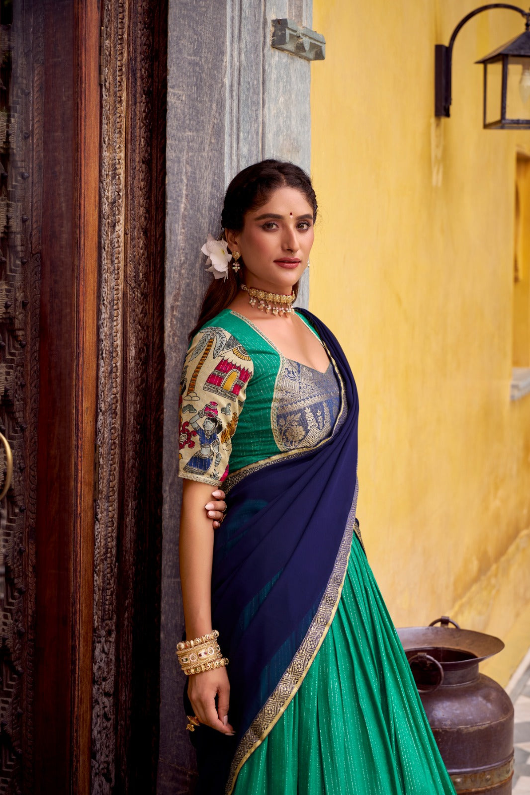 Tusser Silk Foil Work Floral Print Lehenga Choli With Georgette Dupatta