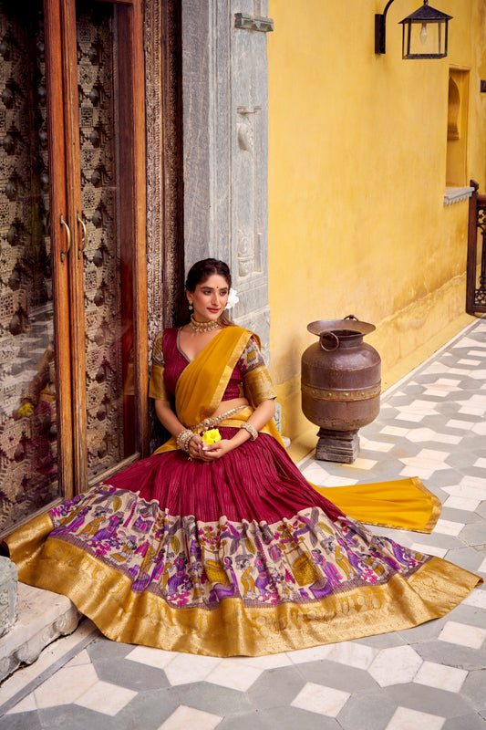 Tusser Silk Foil Work Floral Print Lehenga Choli With Georgette Dupatta