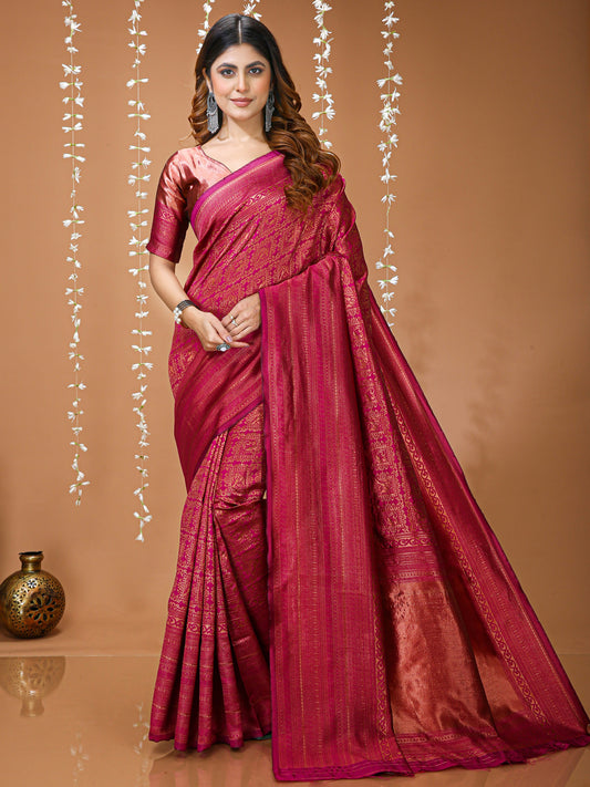 Pink Lichi Silk Jacquard Saree with Elegant Border