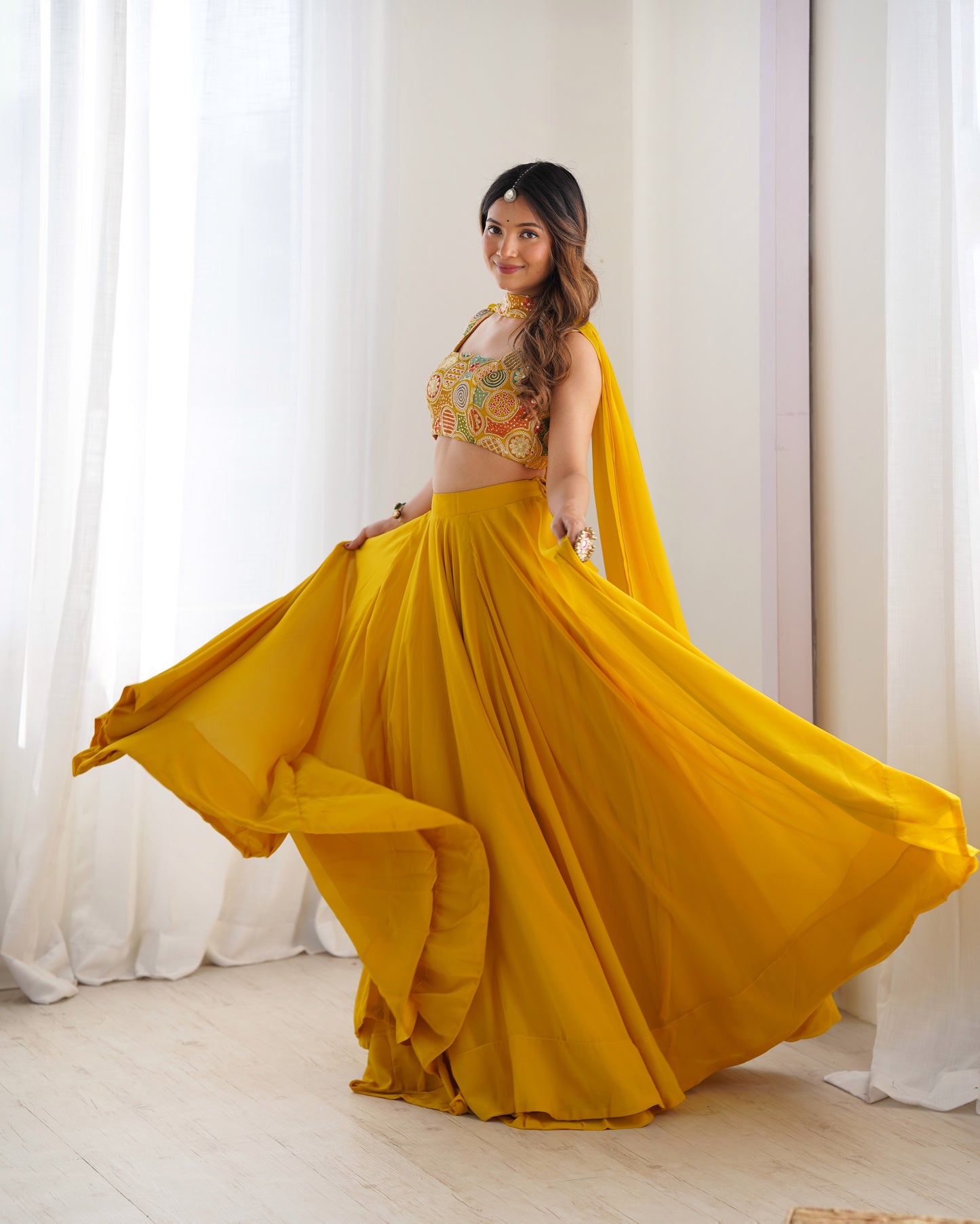 Solid Georgette Lehenga Choli with Embroidered Blouse