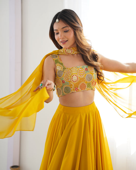 Solid Georgette Lehenga Choli with Embroidered Blouse
