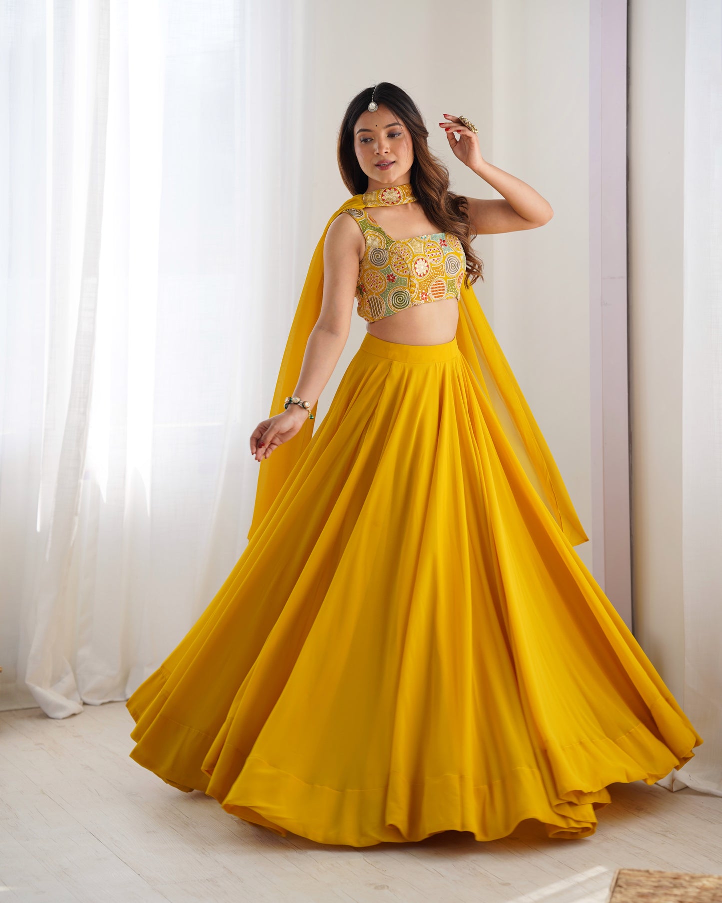Solid Georgette Lehenga Choli with Embroidered Blouse