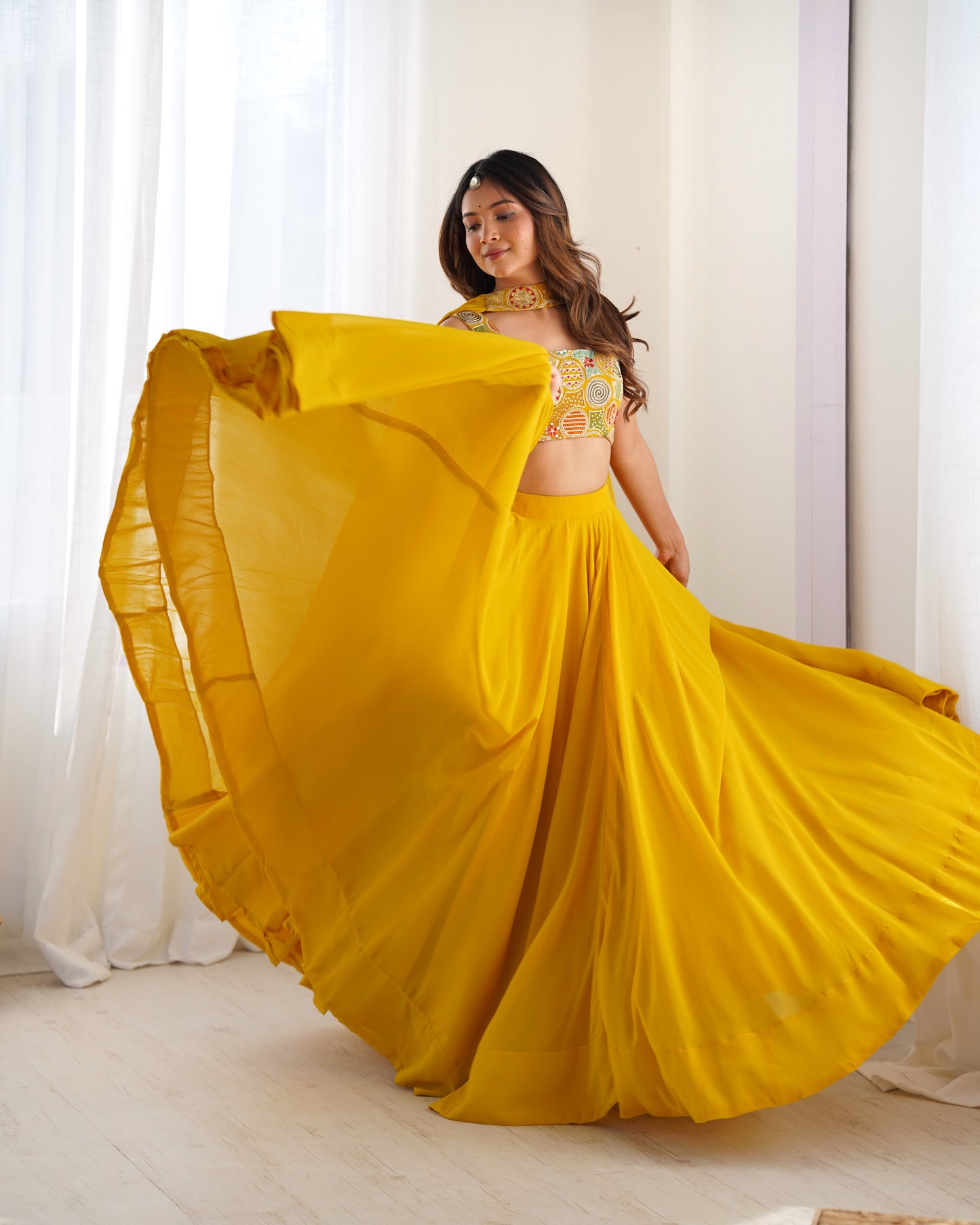 Solid Georgette Lehenga Choli with Embroidered Blouse