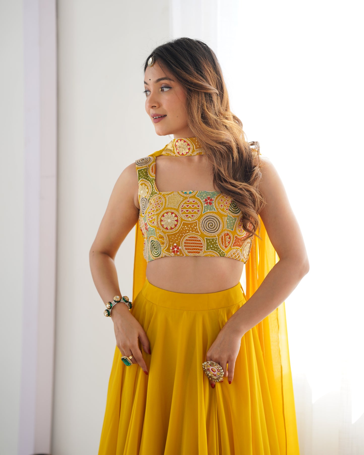 Solid Georgette Lehenga Choli with Embroidered Blouse