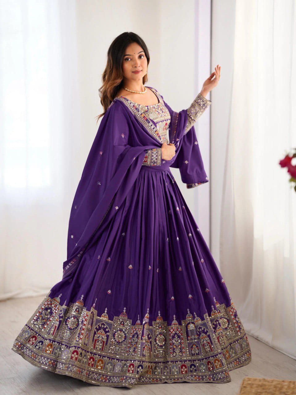 Purple Colour Sequins Embroidery Work Lehenga Choli