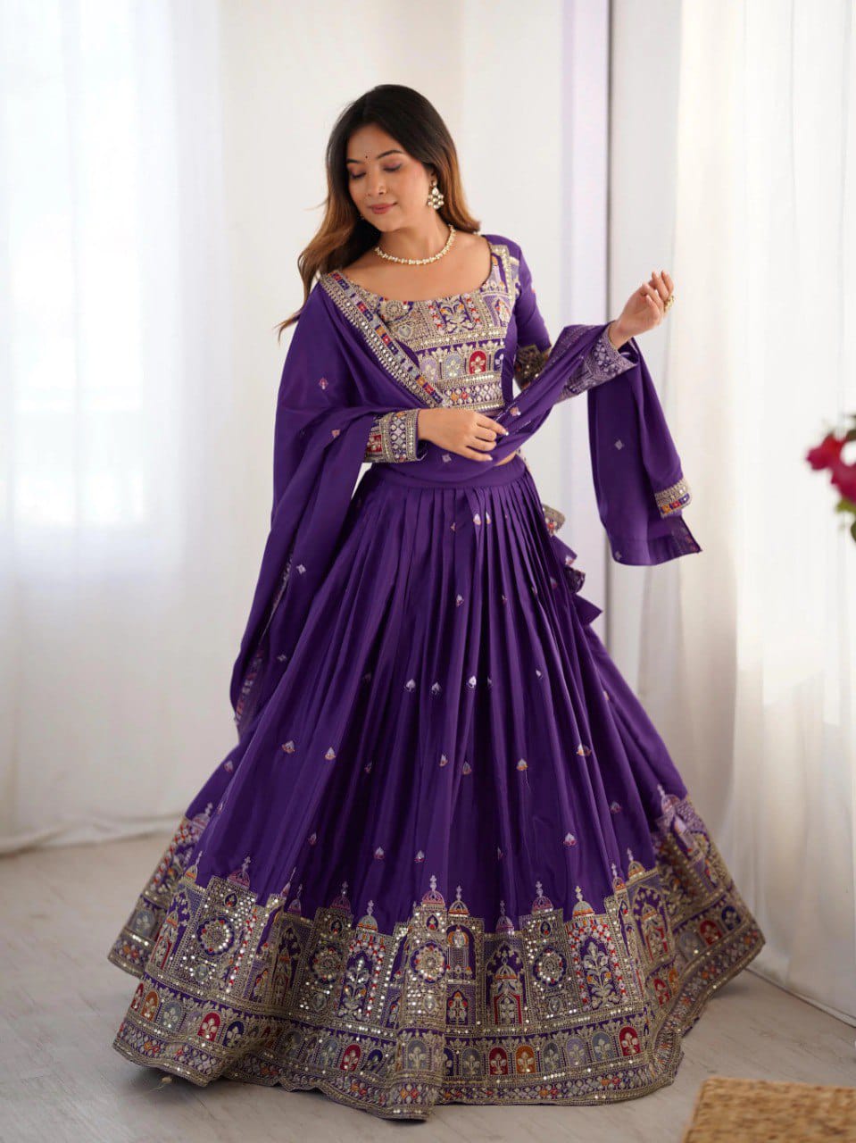 Purple Colour Sequins Embroidery Work Lehenga Choli