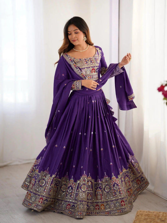 Purple Colour Sequins Embroidery Work Lehenga Choli