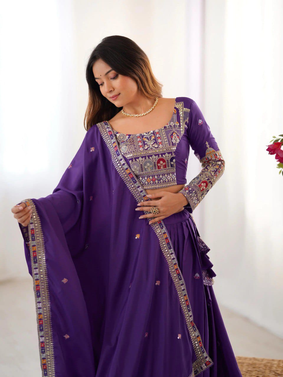 Purple Colour Sequins Embroidery Work Lehenga Choli