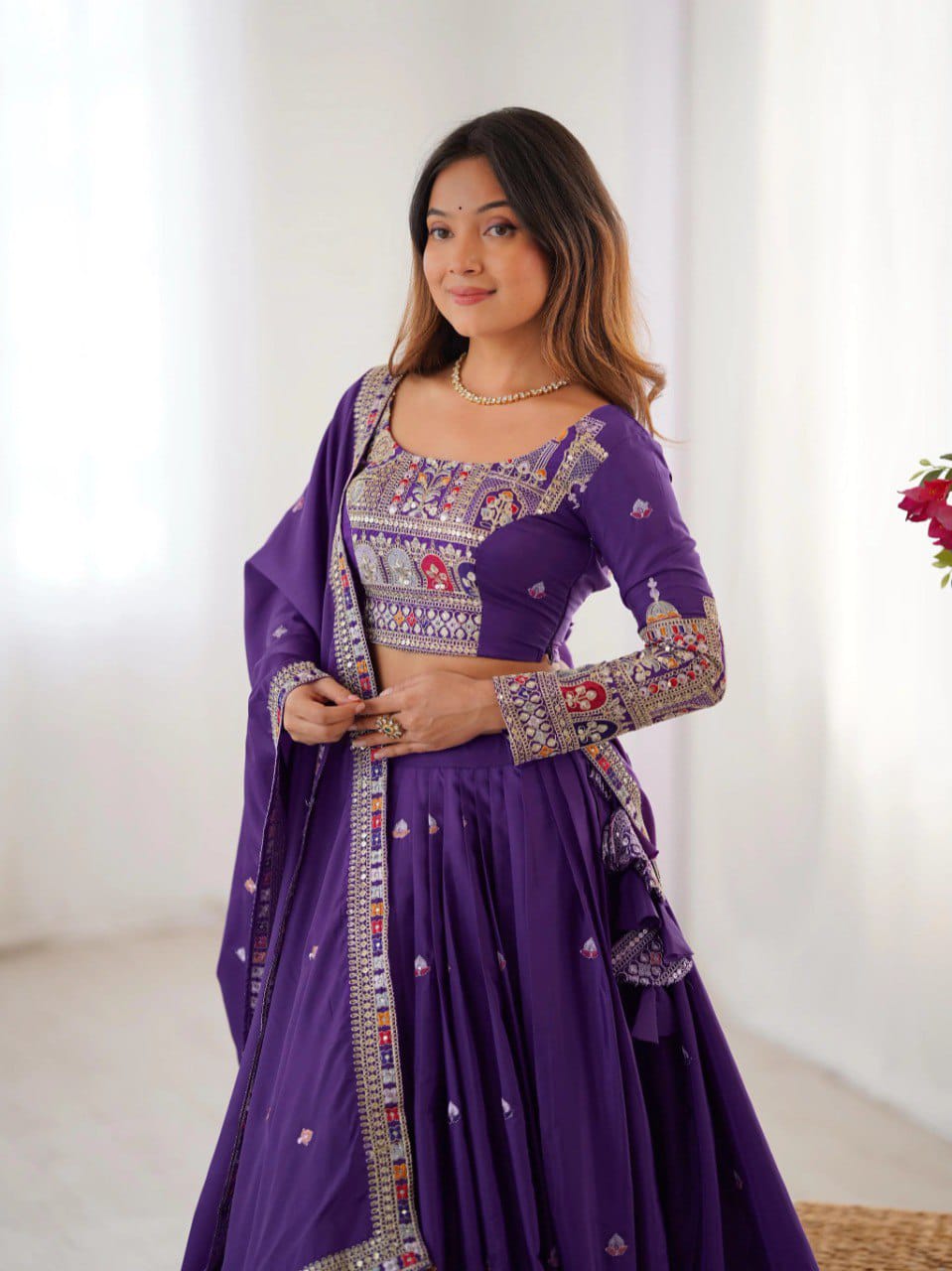 Purple Colour Sequins Embroidery Work Lehenga Choli