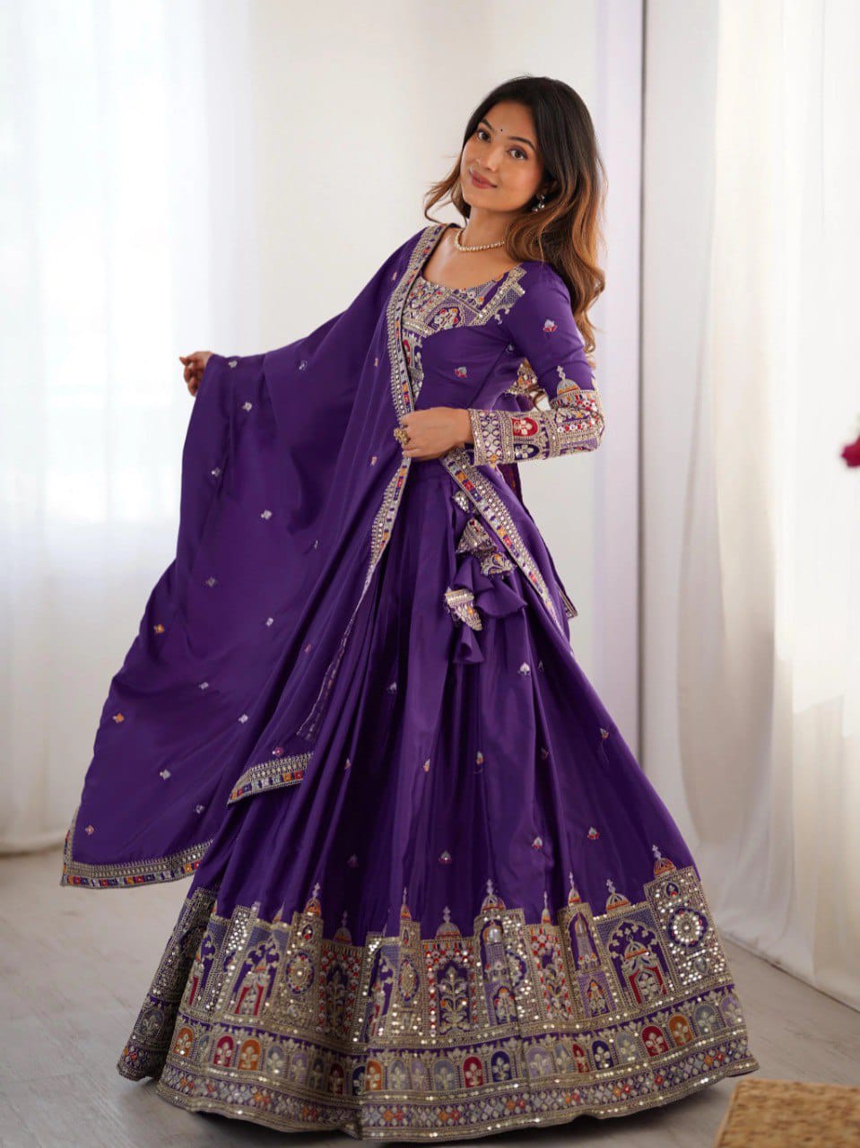 Purple Colour Sequins Embroidery Work Lehenga Choli