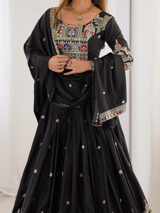 Black Colour Sequins Embroidery Work Lehenga Choli