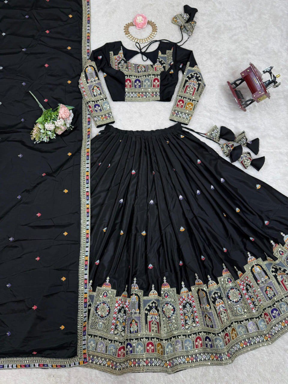 Black Colour Sequins Embroidery Work Lehenga Choli