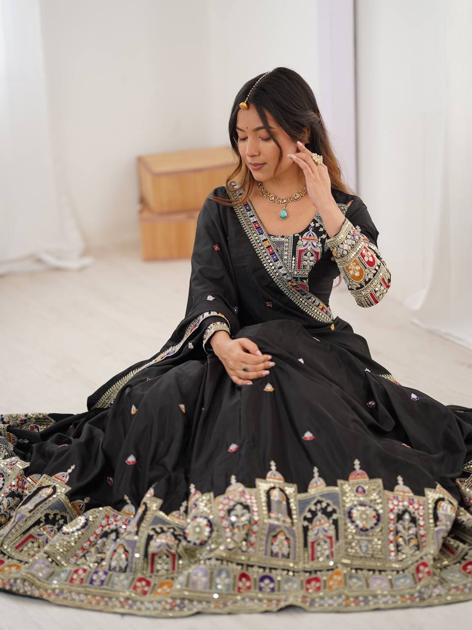 Black Colour Sequins Embroidery Work Lehenga Choli
