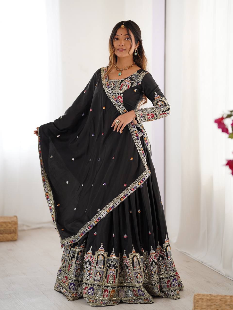 Black Colour Sequins Embroidery Work Lehenga Choli