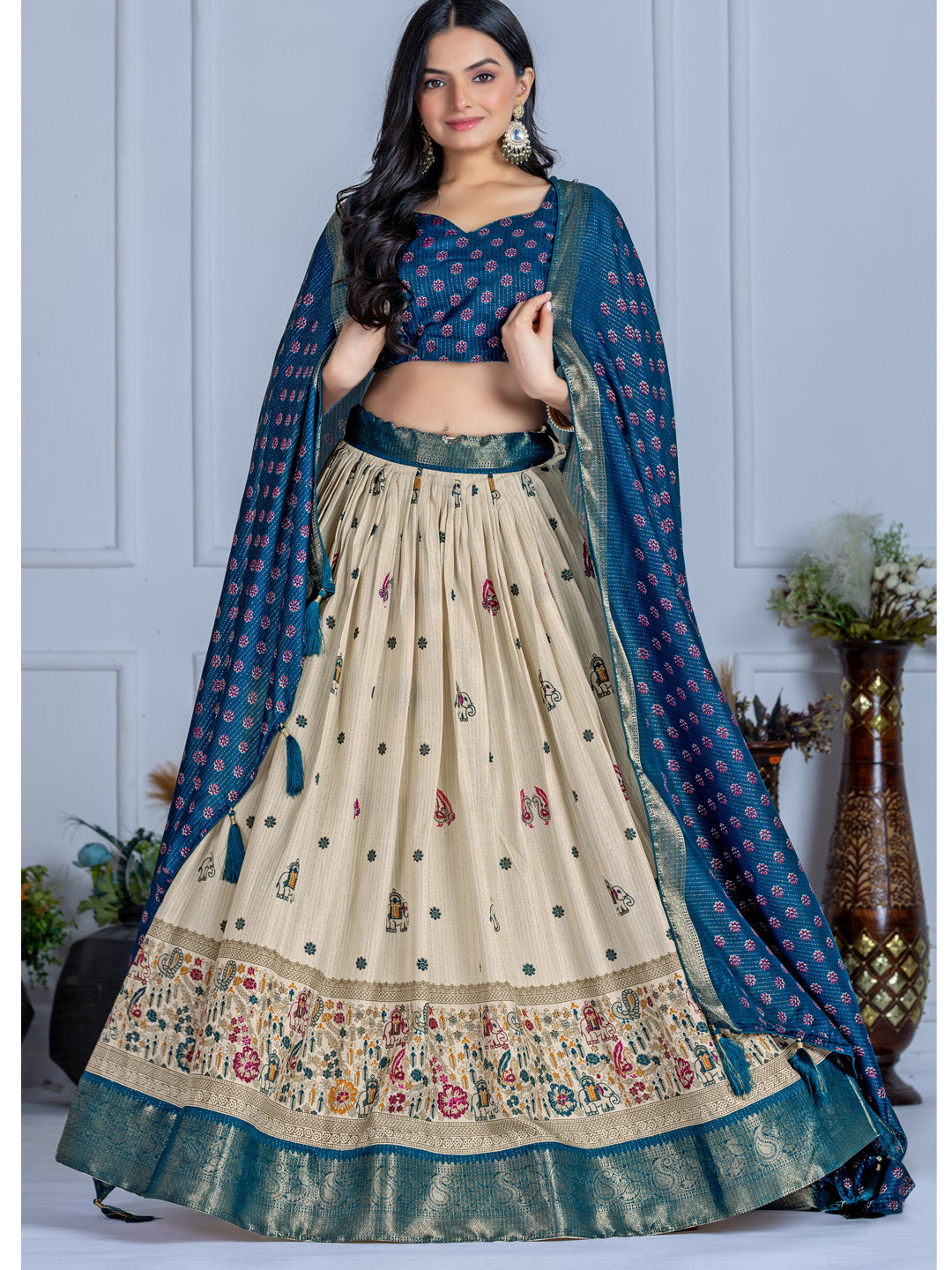 Heavy Lichi Silk Jacquard Lehenga Choli with Jari Lining & Matching Dupatta