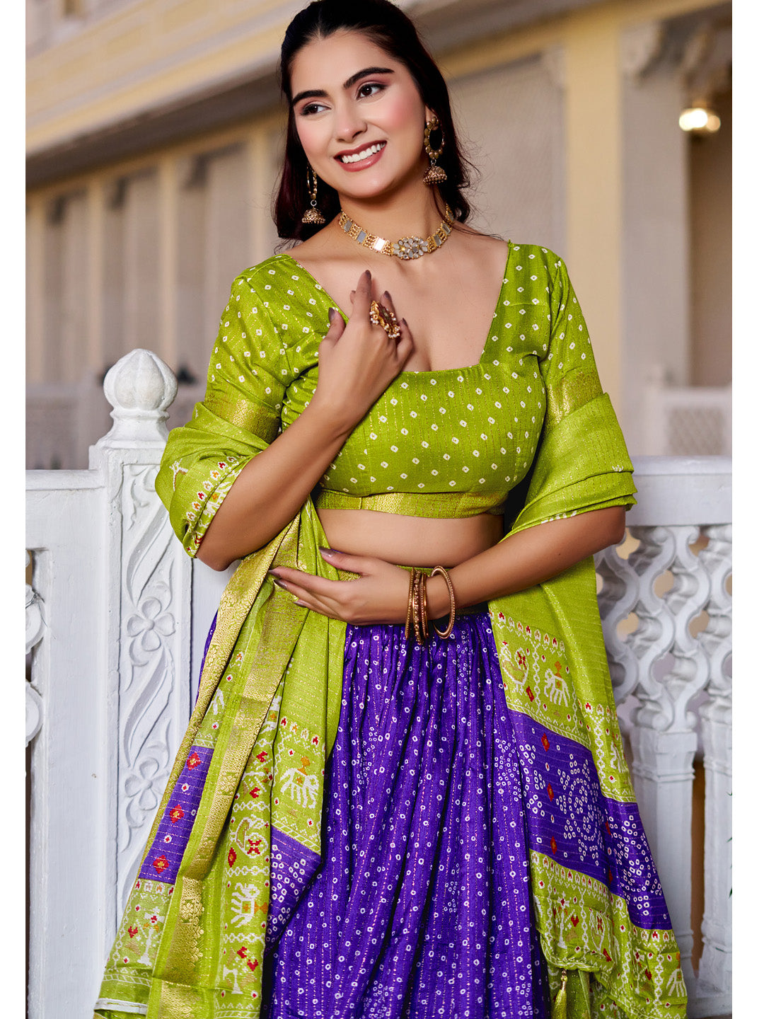 Blue Lichi Silk Printed Lehenga Choli Set