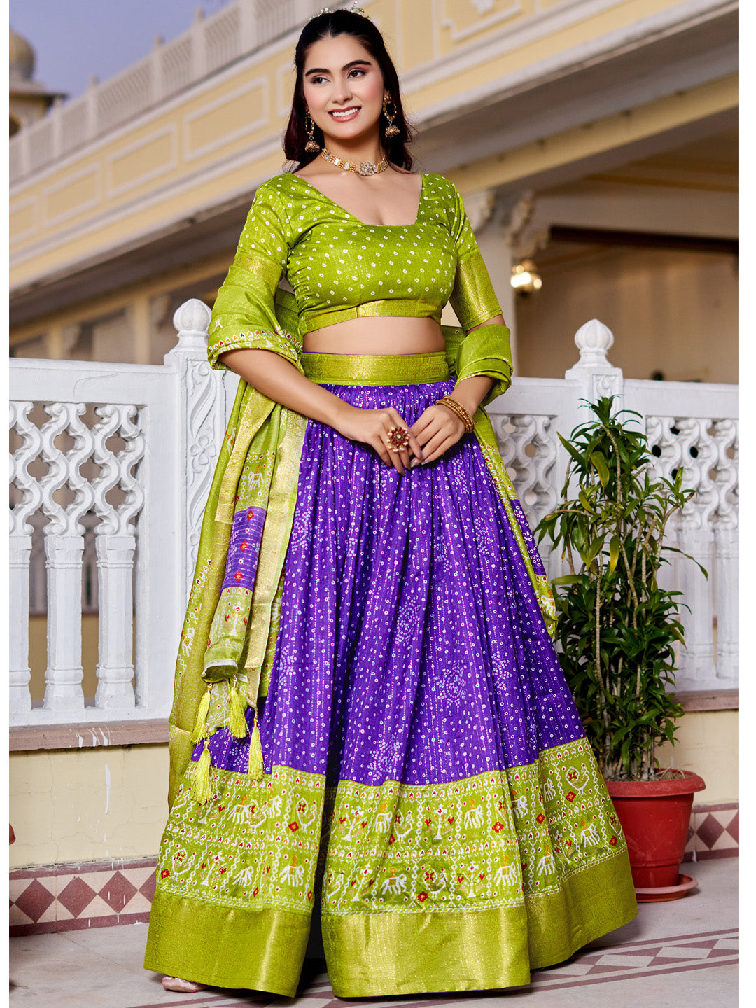 Blue Lichi Silk Printed Lehenga Choli Set
