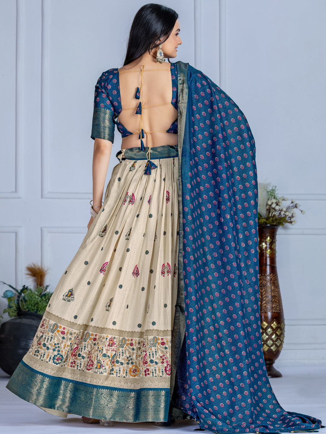 Heavy Lichi Silk Jacquard Lehenga Choli with Jari Lining & Matching Dupatta