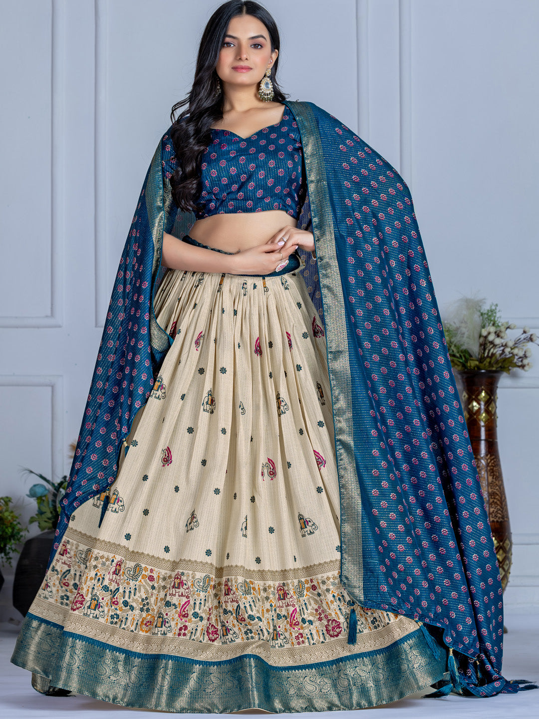Heavy Lichi Silk Jacquard Lehenga Choli with Jari Lining & Matching Dupatta