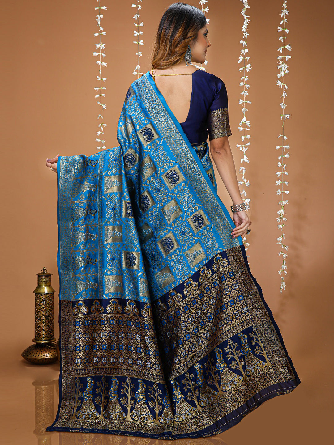 Sky Blue Soft Lichi Silk Saree with All-Over Jacquard Work