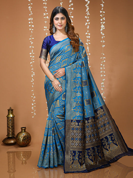 Sky Blue Soft Lichi Silk Saree with All-Over Jacquard Work