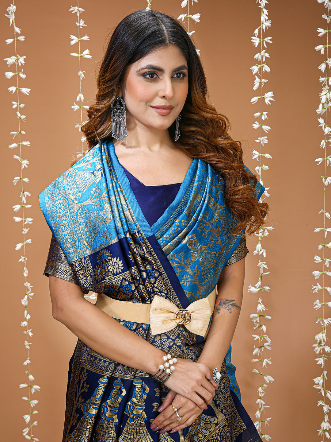 Sky Blue Soft Lichi Silk Saree with All-Over Jacquard Work