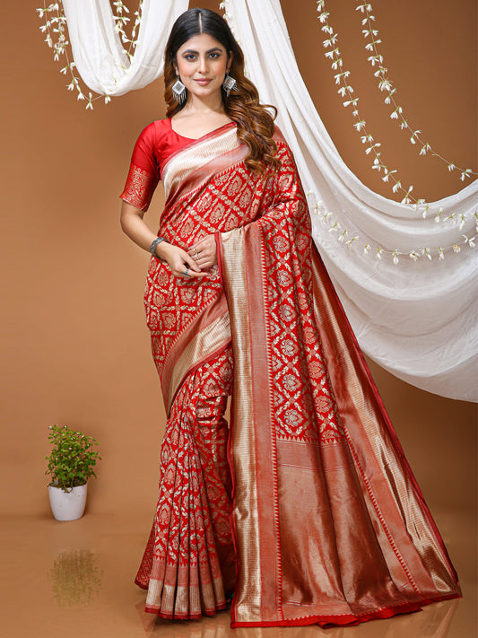 Red Soft Lichi Silk Kanchipuram Jacquard Saree with Rich Pallu
