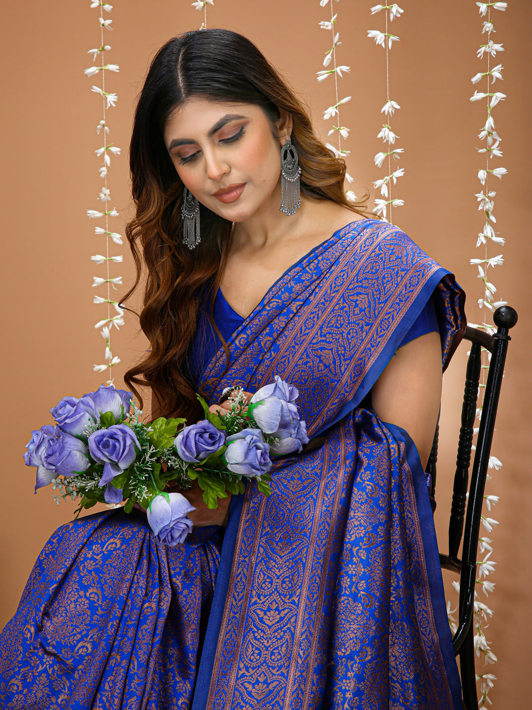 Purple Kanchipuram Lichi Silk Saree with Jacquard Border Blouse