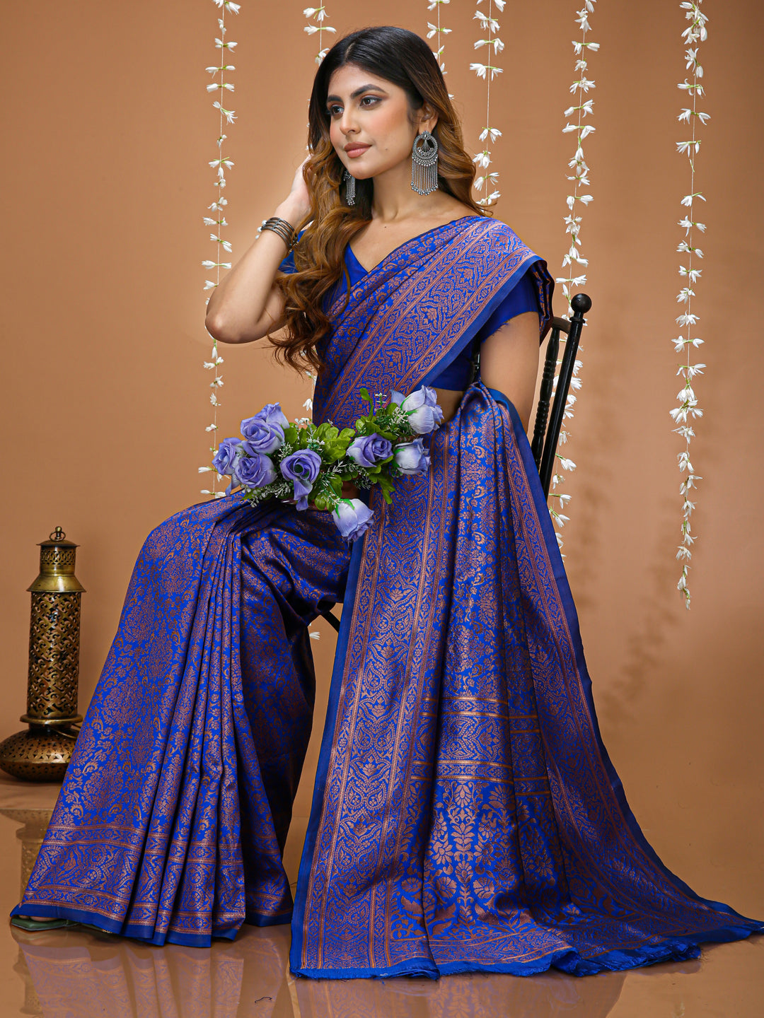 Purple Kanchipuram Lichi Silk Saree with Jacquard Border Blouse