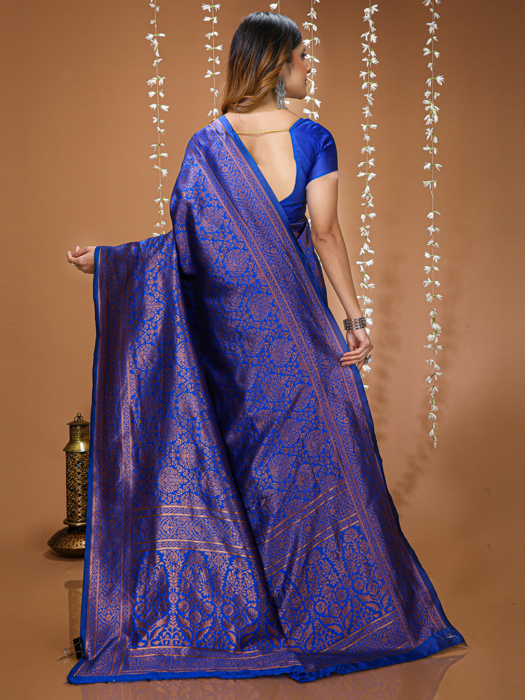 Purple Kanchipuram Lichi Silk Saree with Jacquard Border Blouse