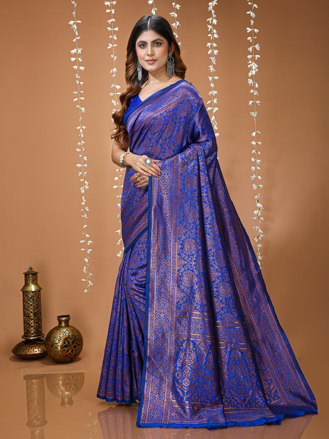 Purple Kanchipuram Lichi Silk Saree with Jacquard Border Blouse