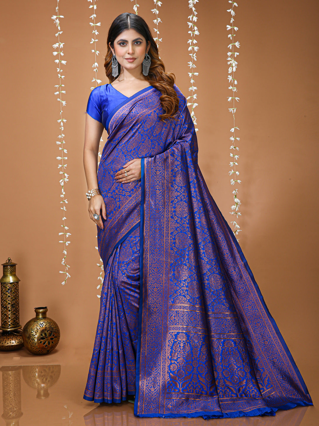 Purple Kanchipuram Lichi Silk Saree with Jacquard Border Blouse