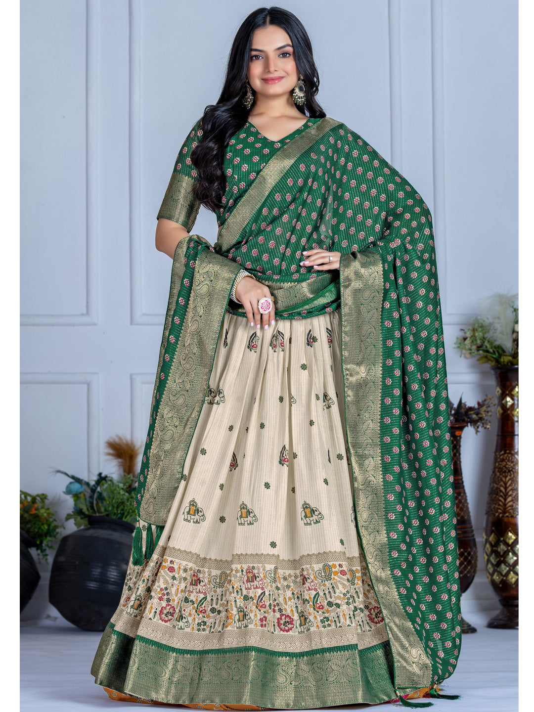 Heavy Lichi Silk Jacquard Lehenga Choli with Jari Lining & Matching Dupatta