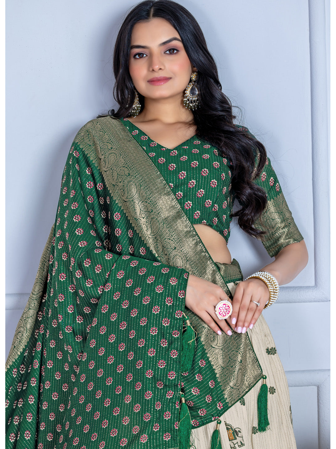Heavy Lichi Silk Jacquard Lehenga Choli with Jari Lining & Matching Dupatta