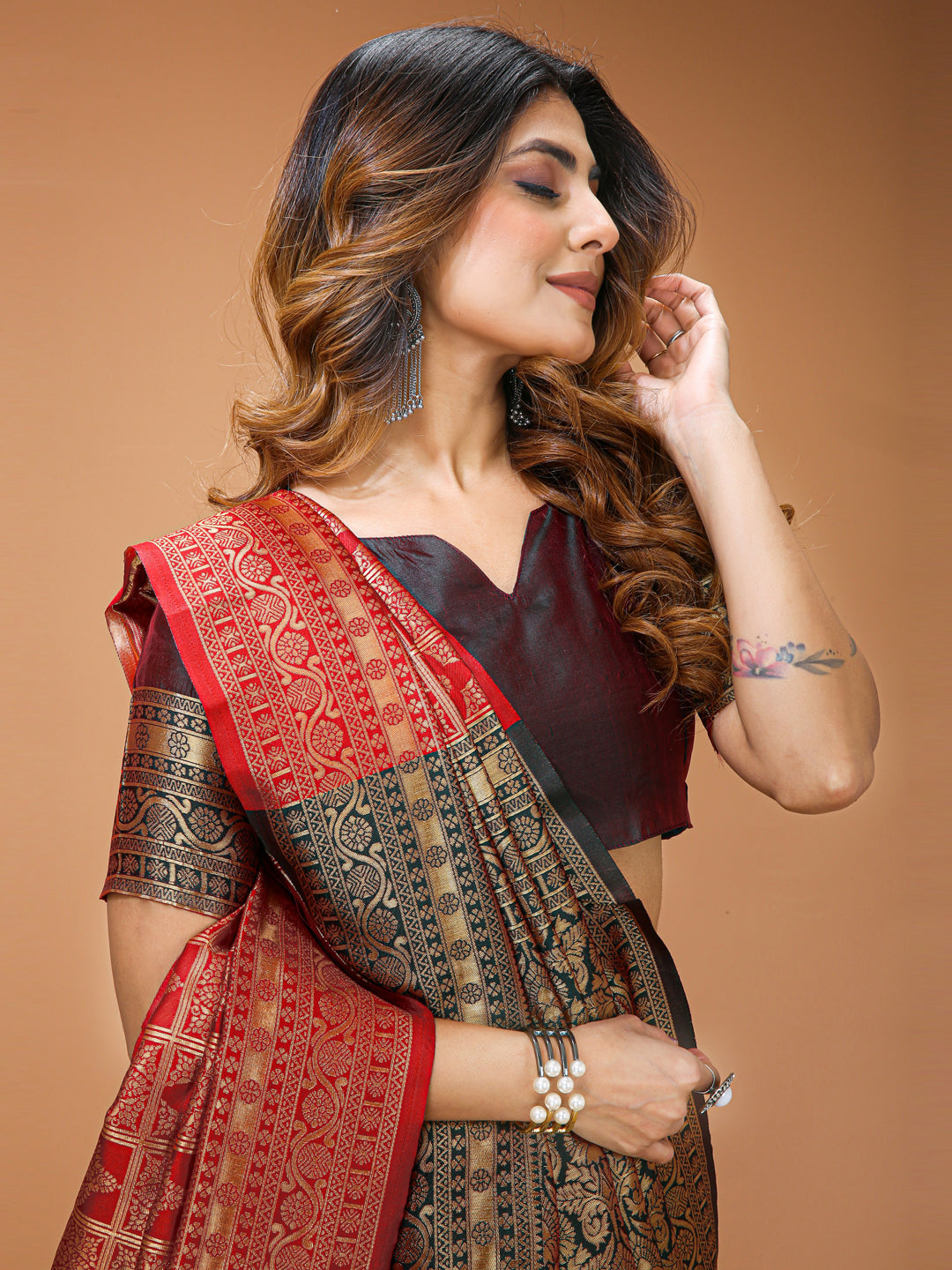 Red Lichi Silk Saree with Rich Jacquard Pallu