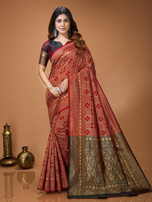 Red Lichi Silk Saree with Rich Jacquard Pallu