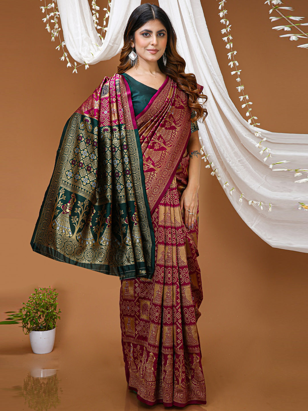 Pink Soft Lichi Silk Saree with All-Over Jacquard Work