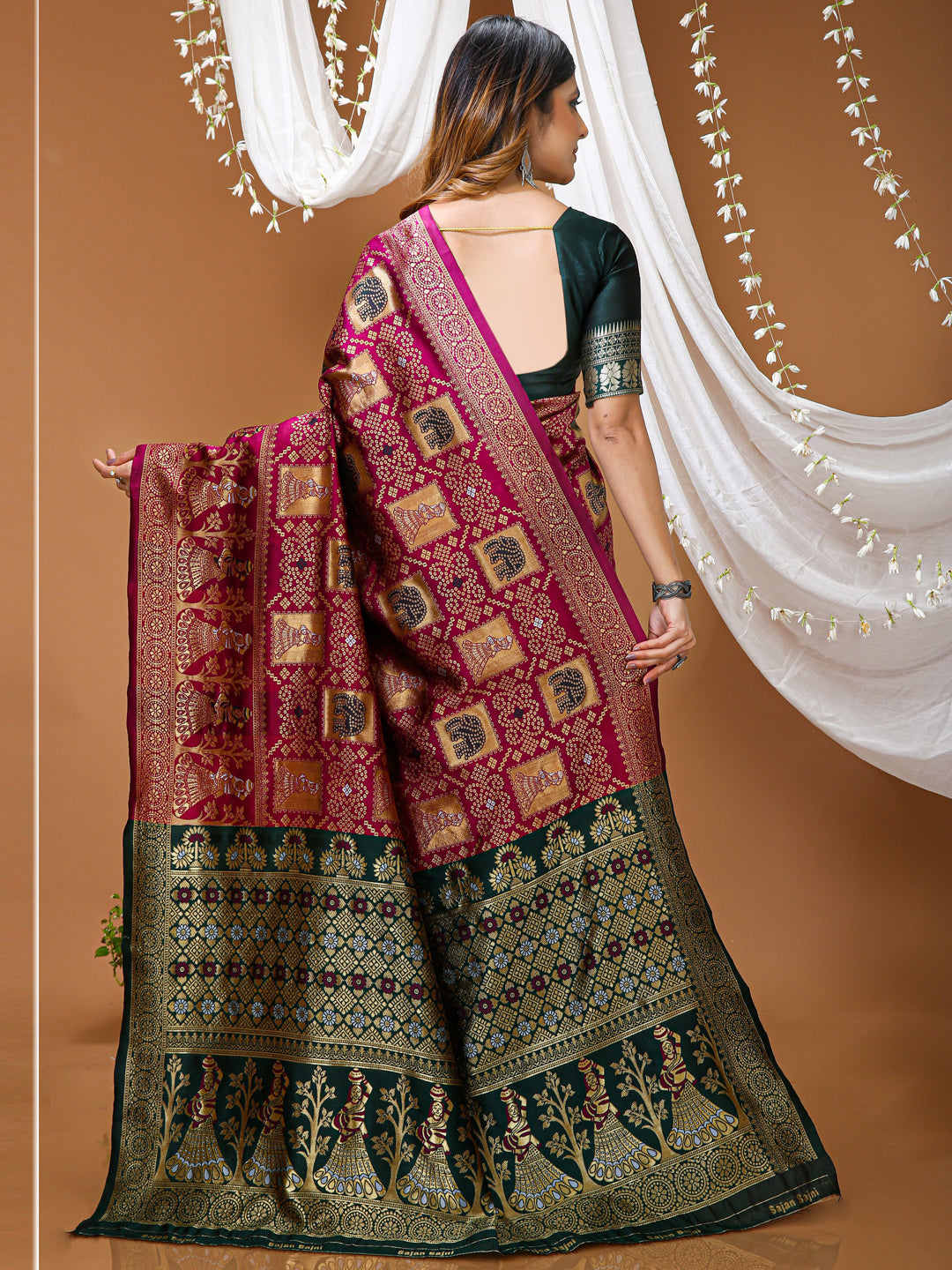 Pink Soft Lichi Silk Saree with All-Over Jacquard Work