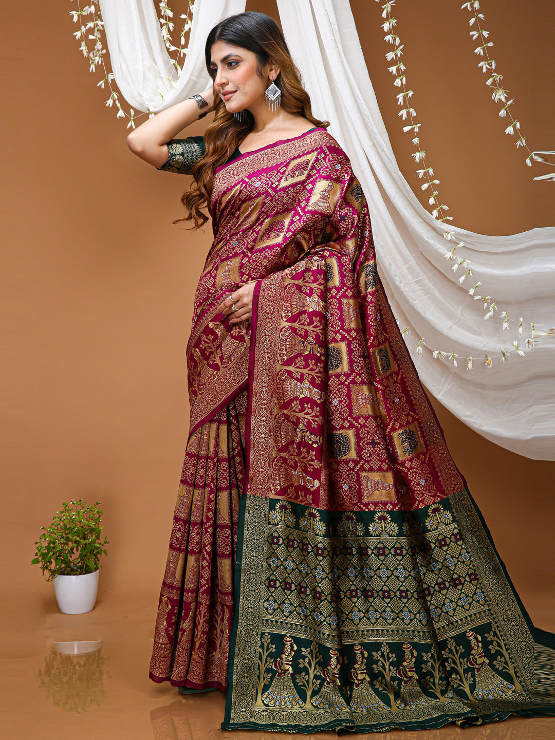 Pink Soft Lichi Silk Saree with All-Over Jacquard Work