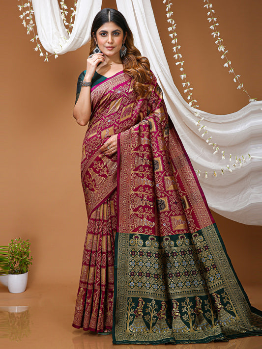 Pink Soft Lichi Silk Saree with All-Over Jacquard Work