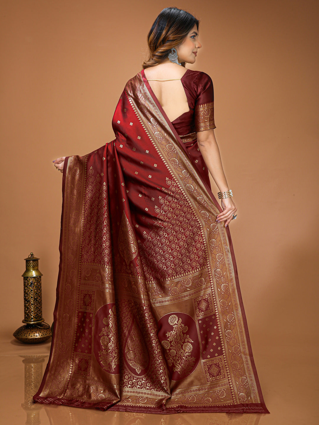 Maroon Lichi Silk Saree with Elegant Butta Work & Rich Pallu