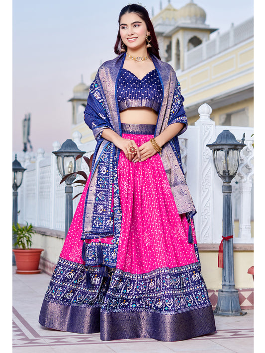 Pink Lichi Silk Printed Lehenga Choli Set