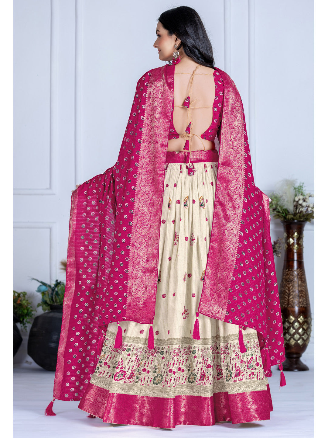 Heavy Lichi Silk Jacquard Lehenga Choli with Jari Lining & Matching Dupatta