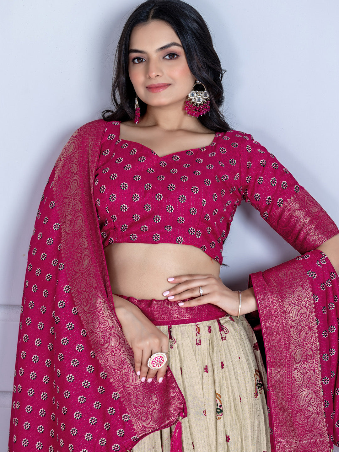 Heavy Lichi Silk Jacquard Lehenga Choli with Jari Lining & Matching Dupatta