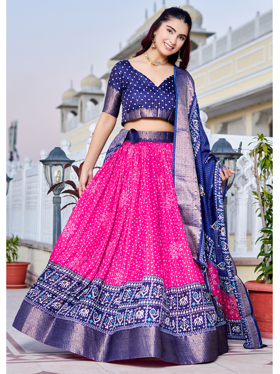 Pink Lichi Silk Printed Lehenga Choli Set
